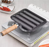 Cast Iron Grill Pan 4-Grid Non-Stick Sausage Grill Pan With Wood Handle(KC-04)