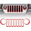 Car Mesh Grille Grill Insert + Headlight Turn Light Cover Trim for Jeep Wrangler JL 2018-2019(Red)
