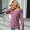 Autumn And Winter Round Neck Button Split Loose Long-Sleeved T-Shirt Top, Size: XXL(Purple Red)