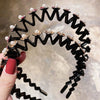 Pearl Rhinestone Wavy Headband Thin Edge Non-Slip Clip Headgear(2 Pink)