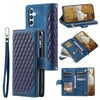 For Samsung Galaxy A36 Grid Texture Zipper Leather Phone Case with Lanyard(Blue)