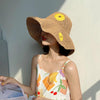 Ladies Summer Daisy Pattern Sun Hat Beach Sunscreen Big Brimmed Hat Straw Hat, Size: M (56-58cm)(Beige)