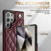 For Samsung Galaxy S21 Ultra 5G Rhombic Dual Buckle Card Slots Phone Case with Lanyard(Wine Red)