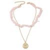Boho Colorful Broken Natural Stone Necklace, Model: N2107-4 Pink Stone Double Layer