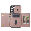 For Samsung Galaxy S23 5G Three Fold Card Bag Phone Case with Long Lanyard(Rose Gold)