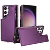 For Samsung Galaxy S23 Ultra 5G Double Flap Zipper RFID Leather Phone Case with Short Lanyard(Dark Purple)