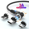 ENKAY 3 in 1 3A USB to Type-C / 8 Pin / Micro USB Magnetic 540 Degrees Rotating Fast Charging Cable, Length:1m(Black)