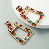 1 Pair Hollow Geometric Square Earrings Alloy Inlaid Color Rhinestone Earrings(Color)