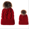 2 in 1 Autumn and Winter Parent-child Hat Set Warm Twist Texture Knit Hat with Wool Ball, Size:Parent-child(Wine Red)