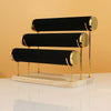 Three Layer Wooden Bottom Metal Stand Jewelry Display Stand Bracelet Watch Bangle Show Rack, Color: Black Velvet