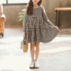 Autumn Girl Cotton Lattice Bow-knot Tie Long Sleeve Dress, Kid Size:140cm(Black and White Lattice)