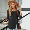 Autumn And Winter Round Neck Button Split Loose Long-Sleeved T-Shirt Top, Size: XXL(Black)