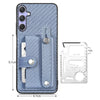 For Samsung Galaxy S25+ 5G Wristband Kickstand Wallet Back Phone Case with Tool Knife(Blue)