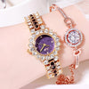 Gedi 52004 Ladies Quartz Diamond Bracelet Watch(Gold Shell Purple Plate)