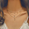 Versatile Round Beads Tassel Collarbone Chain Diamonds Eight-Pointed Star Moon Pendant Necklace(Gold)