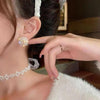 2pairs Domed Flower Stud Earrings Elegant Crystal Earrings(Pink+White)