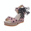 Women Sandals Dot Bowknot Platform Wedge Shoes, Size:40(Pink)