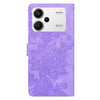 For Redmi Note 13 Pro+ Lace Floral Embossed Magnetic Buckle PU Phone Case With Wrist Strap(Purple)