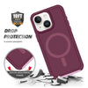 For iPhone 15 Plus Shockproof MagSafe Armor PC Hybrid TPU Phone Case(Wine Red+Light Pink)