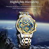 OLEVS 9947 Men Multifunctional Hollow Waterproof Quartz Watch(Blue + Gold)