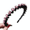 Pearl Rhinestone Wavy Headband Thin Edge Non-Slip Clip Headgear(2 Pink)