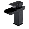 LED Three Lights Hot Cold Water Faucet Bathroom Waterfall Faucet CN Plug(Black)