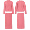 Women V-neck Sweater Half-body Skirt Two-piece Knitting Suit, Size: XXL(Pink)