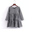 Autumn Girl Cotton Lattice Bow-knot Tie Long Sleeve Dress, Kid Size:150cm(Black and White Lattice)