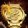 FNGEEN S666 Waterproof Luminous Watch Quartz Ultra-Thin Dragon Or Phoenix Pattern Couple Watch(Full Gold Black Surface)