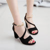 Summer Roman Style Metal One Buckle Chunky Sandals Women Casual High Heels, Size: 43(Black)