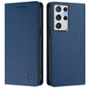 For Samsung Galaxy S21 Ultra 5G RC01 Dual-Folded Magnetic Suction RFID Leather Phone Case(Dark Blue)