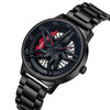 SANDA 1062 360 Degree Hollow Spinning Dial Steel Strap Quartz Watch for Men(Black)