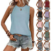 Women Spring Summer Round Neck Printed Vest T-Shirt Top, Size: M(Black)