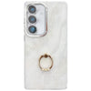 For Samsung Galaxy S24 FE 5G Electroplated Marble Texture Ring Holder Phone Case(White S8)