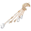Fashion Elegant Women Lady Moon Rhinestone Crystal Tassel Long Chain Beads Dangle Hairpin Hair Clip Hair Jewelry(Gold)