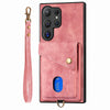 For Samsung Galaxy S25 Ultra 5G Retro Card Wallet Fold Leather Phone Case with Strap(Pink)