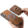For Samsung Galaxy S25+ 5G Retro Cross Leather Ring Vertical Insert Card Bag MagSafe Phone Case(Brown)