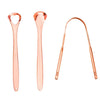 Tongue Cleaner Bad Breath Stainless Steel Cleaning Brush Tongue Scraper + Two-piece Set (Rose Gold)
