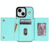 For iPhone 15 Three Fold Card Bag Phone Case with Long Lanyard(Mint)