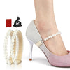 1pair Pearl Lace Shoelace High Heel Anti-Drop Tie Slipper Fixing Strap(Straight Beige+Clip)