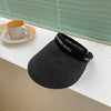 Straw Empty Top Peaked Cap For Ladies, Size: M (56-58cm)(Black+Black)