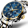 OLEVS 2858 Men Multifunctional Business Waterproof Quartz Watch(Blue + Gold)