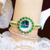 BS Bee Sister FA1698 Ladies Simple Temperament Retro Malachite Texture Small Green Watch(Gold)
