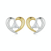 S925 Sterling Silver Platinum-Plated Two-Tone Heart Earrings(BSE1027)