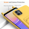 For Samsung Galaxy M05 / F05 Integrated Card Bag Solid Color Liquid Silicone Phone Case with Lanyard(Yellow)