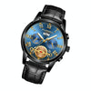 FNGEEN 4001 Men Multi-Function Quartz Watch, Colour: Black Leather Black Steel Blue Surface