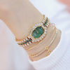 BS bee sister FA1581 Women Octagonal Dial Diamond Plated Rhinestone Bracelet Quartz Watch(Gold Shell Green Diamond)