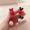Mini Pearl Hair Clip Side Princess Hair Clip Cute Rabbit Ears Small Grip(Red White)