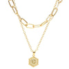 26 Alphabet Double Layer Necklace Hexagonal Letter Pendant Layered Collarbone Chain, Style: C