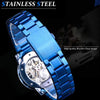 Winner Leisure Skeleton Diamond Luminous Pointer Watch Men Manual Mechanical Watch(Silver Belt Gold Shell White Face)